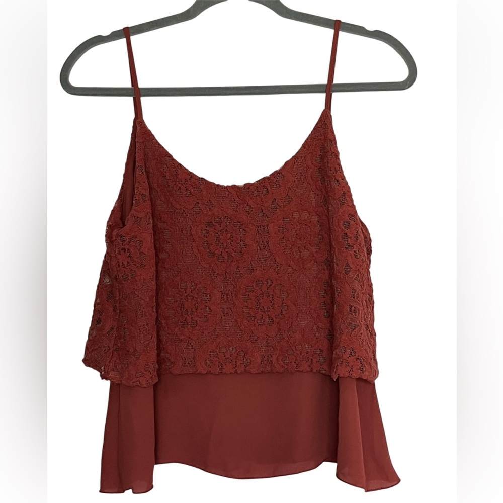 Festival Lace Overlay Strappy Tank Top Cami Boho Spaghetti Straps Sz M
